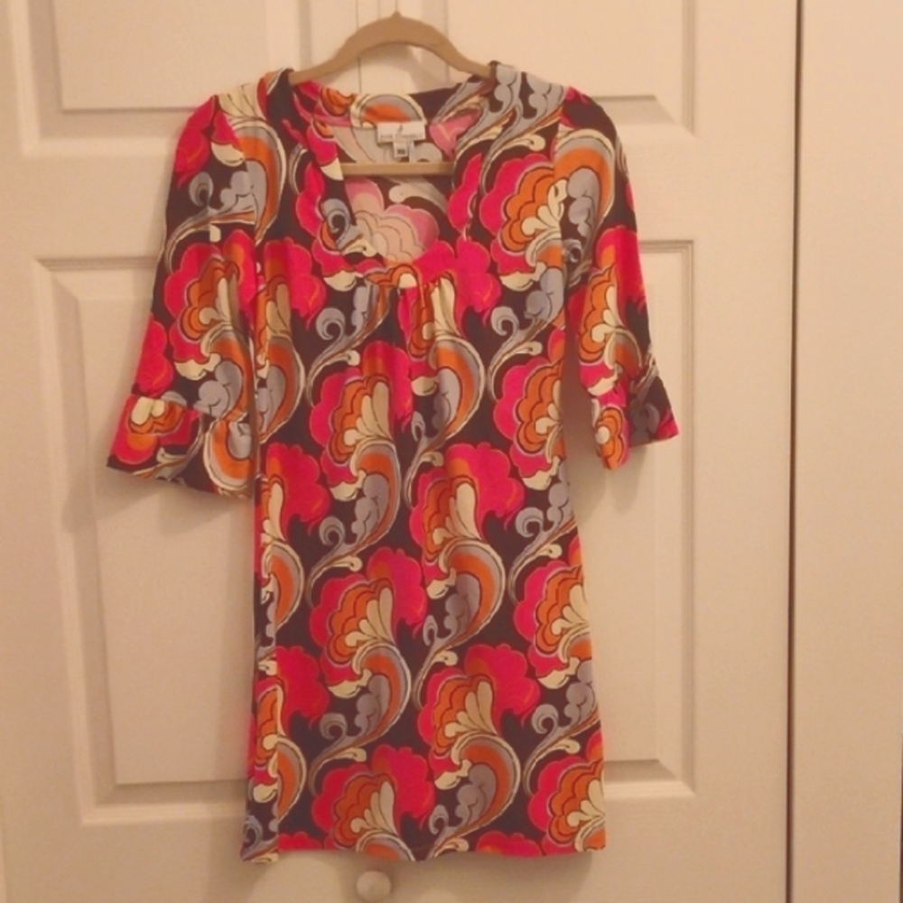 Jude Connally Pink and Black Graphic Midi Dress 3/4 Sleeve